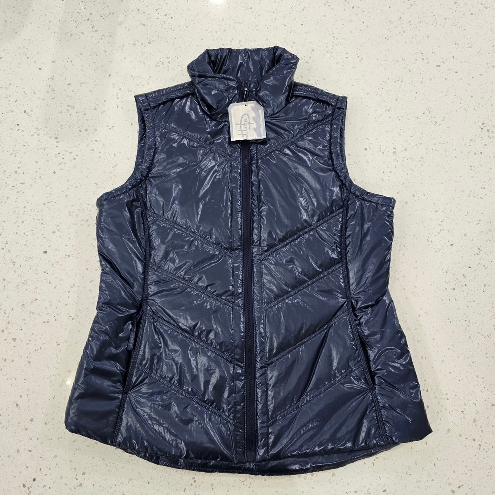 Reel Life Womens Navy Blue High Shine Mariner Puffer Vest Quilted Size Medium